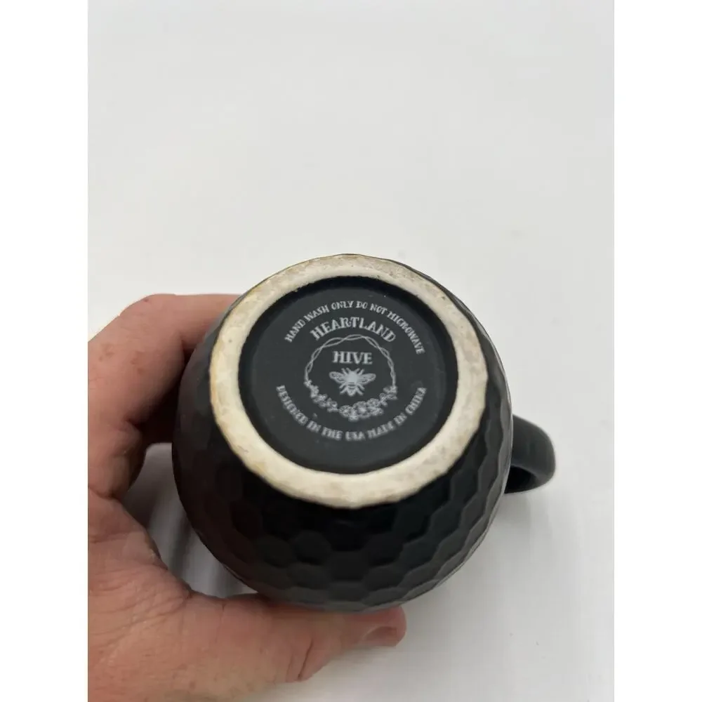 Heartland Hive Black Ceramic Creamer Pitcher Honeycomb Matte Farmhouse 4”